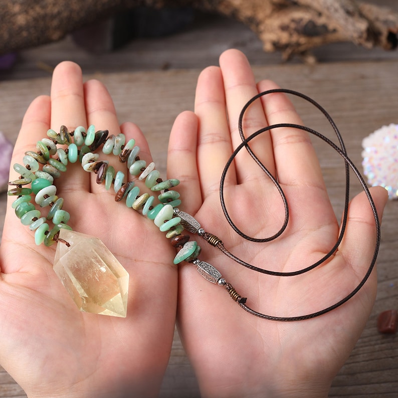 Heishi Beads Simple Necklace,Australian Jade Necklace,Healing Quartz Citrine Necklace,Crystal Necklace,Leather Rope Necklace,Gift for her