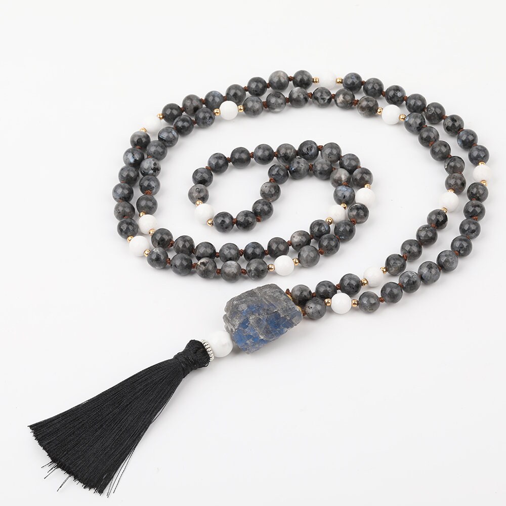 108 Mala Beadsblack Labradorite Prayer Necklacerock Nuggets - Etsy