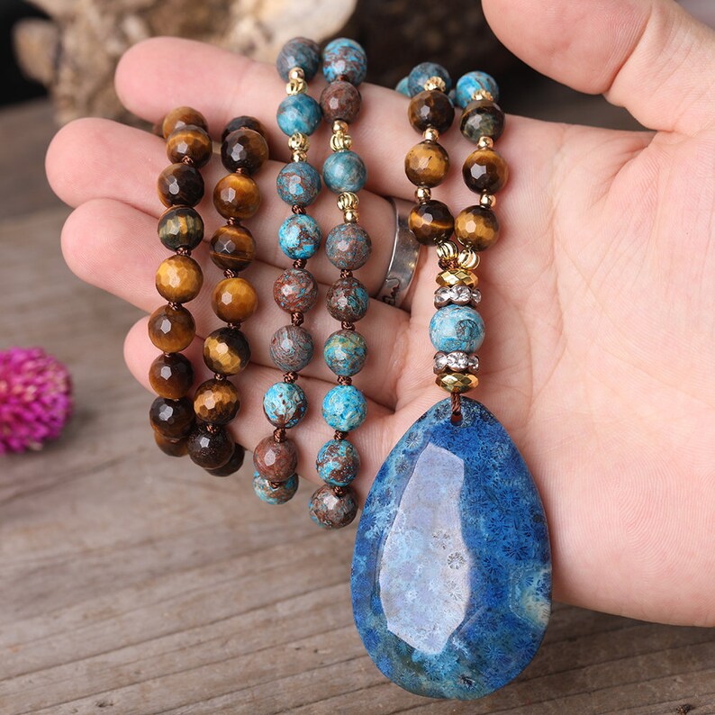 Drop Coral Jade Fossil Pendants Charms NecklaceBlue Ocean | Etsy