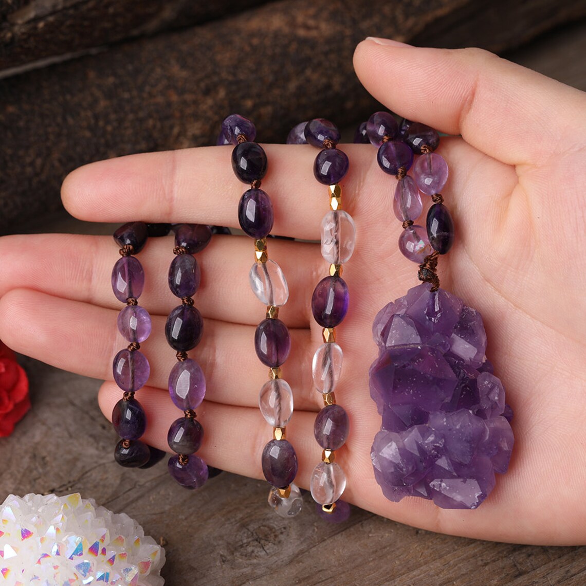 Amethyst Chip Beads Healing Crystal Necklacereiki Chakra Etsy
