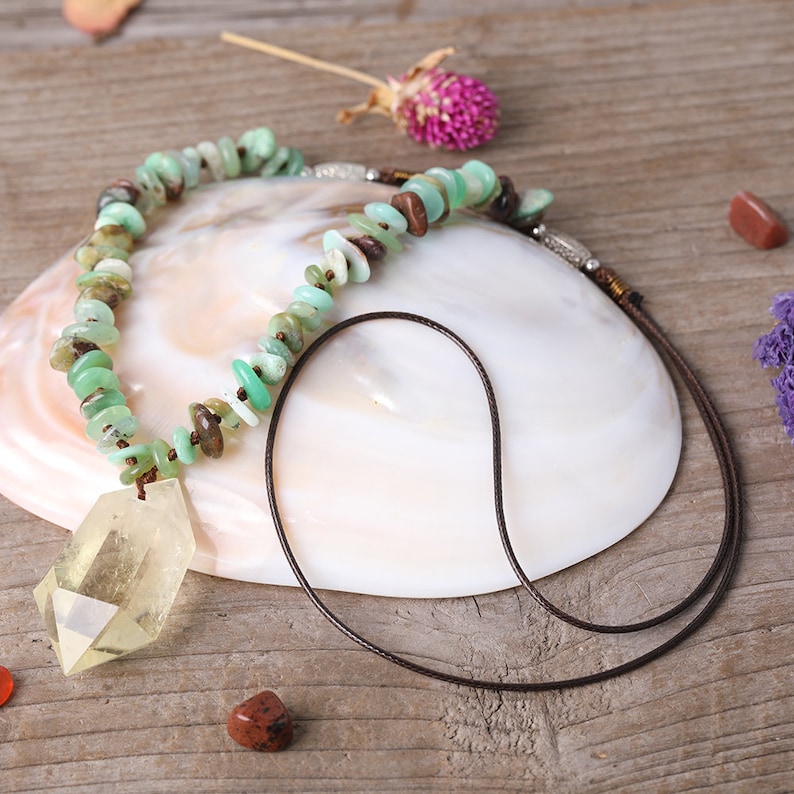 Heishi Beads Simple Necklace,Australian Jade Necklace,Healing Quartz Citrine Necklace,Crystal Necklace,Leather Rope Necklace,Gift for her