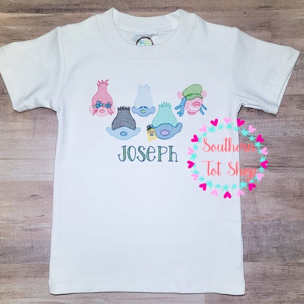Trolls Inspired Embroidered Shirt Personalized Girls And Boys