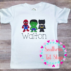 Superhero Inspired Applique Embroidered Shirt