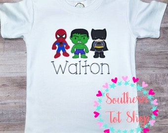 Superhero Inspired Applique Embroidered Shirt