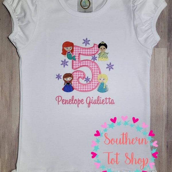 Princess Inspired- Birthday Applique Shirt Embroidered Personalized