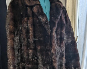Vintage Full Mink Peacoat, Chocolate Brown, Size M