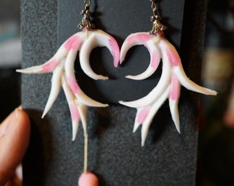 Flare Earrings, "Perfect Angel" Colorway, Pink Heart Dangle