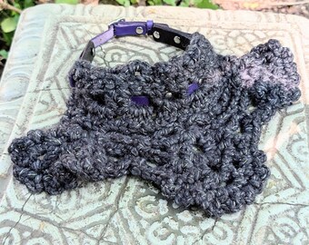 Crocheted Lace Scarflet, "Regal" Grey Black Purple, Leather Collar, Royalcore