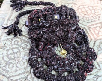 Crocheted Lace Scarflet, "Rook" Gothic Royalcore Collar, Leather Strap, Handmade