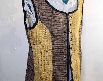 Rustic Lace-Up Men's Vest, Yellow Brown Woven Homespun, XL, Particolored