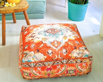 Bohemian Floor Cushion Cover: Handmade Boho Square Pillow, 24x8 inches