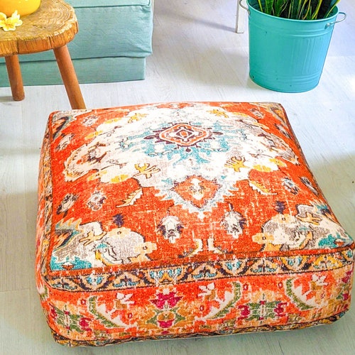 Bohemian Pouf Ottoman Cover 24x8 Inches Luxury Artisan Etsy