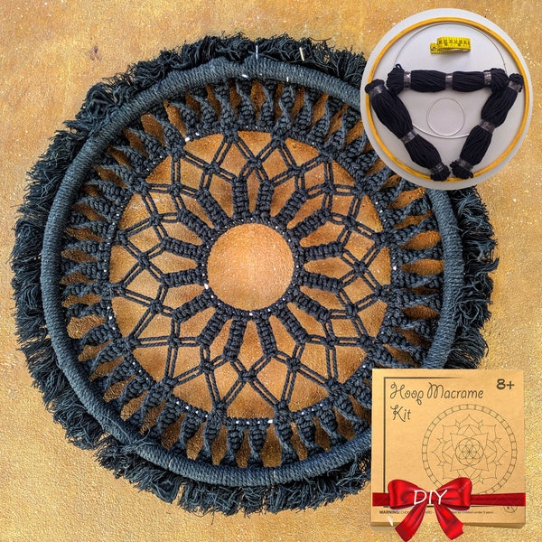 Black Macramé  Kit -  Make Your Own Bohemian Wall Hanging - DIY  Boho Craft - Creative Activity Set - Beginners - Video Tutorial Included