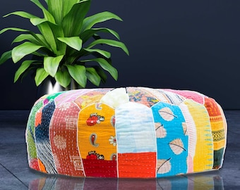 Vintage Pouf Ottoman Cover -24x8 inches - Luxury, Artisan Room Décor Pouffe for Meditation, Yoga, and Boho Chic Seating Area  Pillow Case