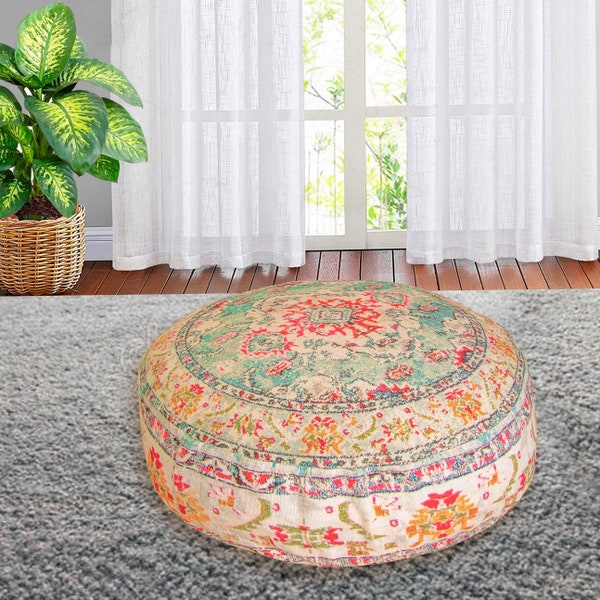 Moroccan Floor Cushion Cover -  Boho Pouf Ottoman for Kids Room Furniture Bohemian Decor Round Pillow Pouffe
