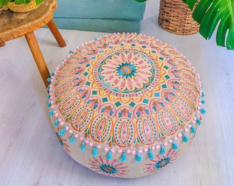 Boho Pouf Ottoman Bezug - Großer Raumdekor Pouff für Meditation, Yoga und Boho Chic Sitzfläche