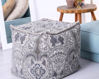 Gray Pouf Ottoman Cover: Boho Bean Bag Stool  20x20x20"