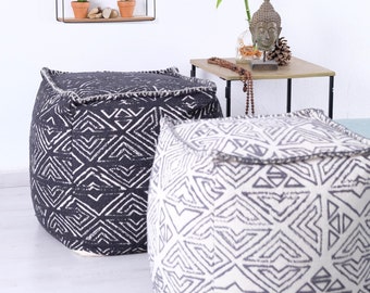 Tribal Square  Pouf Ottoman - 2pc Cover Only - Room Décor Pouf for Meditation, Yoga, and Boho Chic Seating Area Stool Floor Pillow