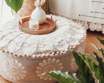 Bohemian Cotton Pouf Ottoman Cover: Boho Chic Meditation Pillow