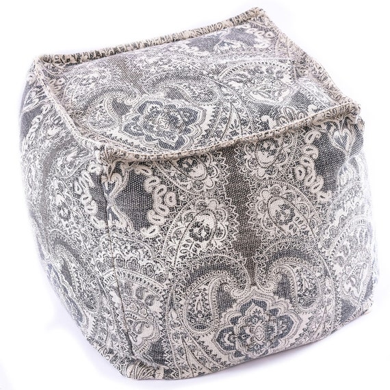 Gray Pouf Ottoman Cover: Boho Bean Bag Stool 20x20x20