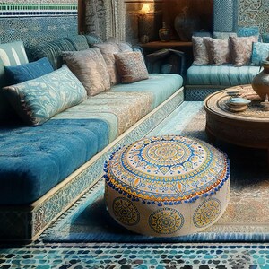 Boho Mandala Pouf Cover – Cotton Round Floor Pillow for Meditation & Room Decor 108