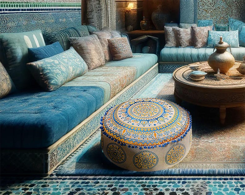 Boho Mandala Pouf Cover – Cotton Round Floor Pillow for Meditation & Room Decor 108