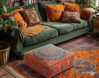 Velvet Pouf Slipcover – Boho Chic Ottoman & Floor Cushion for Living Room Decor
