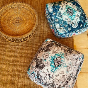 Set of 2 Bohemian Pouf Covers - Square Vintage Cushion - Large Floor Pillows INSERT NOT INCLUDED