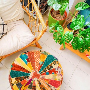 Vintage Pouf Ottoman Slipcover: Artisan Handmade Boho Chic Pillow Foot Rest Cushion image 9