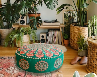 Bohemian Velvet Pouf Cover – Floor Pillow & Meditation Cushion for Room Decor