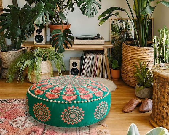 Bohemian Velvet Pouf Cover – Floor Pillow & Meditation Cushion for