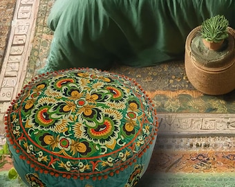 Velvet Boho Chic Pouf Ottoman Cover – Floor Pillow for Cozy Corners Decor Cushion