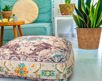 Bohemian Floor Cushion Cover: Printed Cotton Meditation Pillow, 24x8 inches