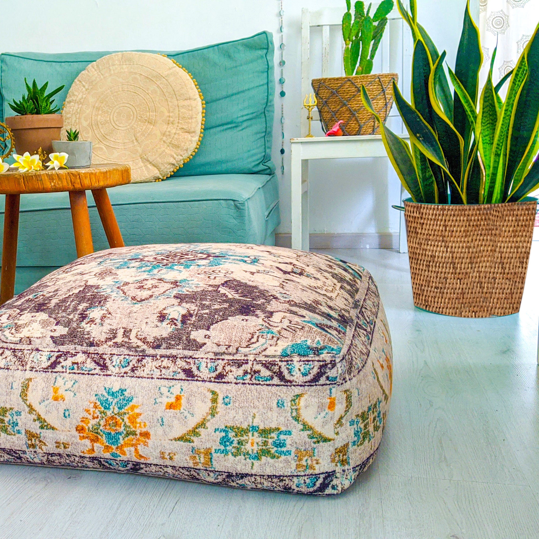 Mandala Indian Cotton Square Floor Pillow Case Throw Cushion Ottoman Dog-Bed 37" 