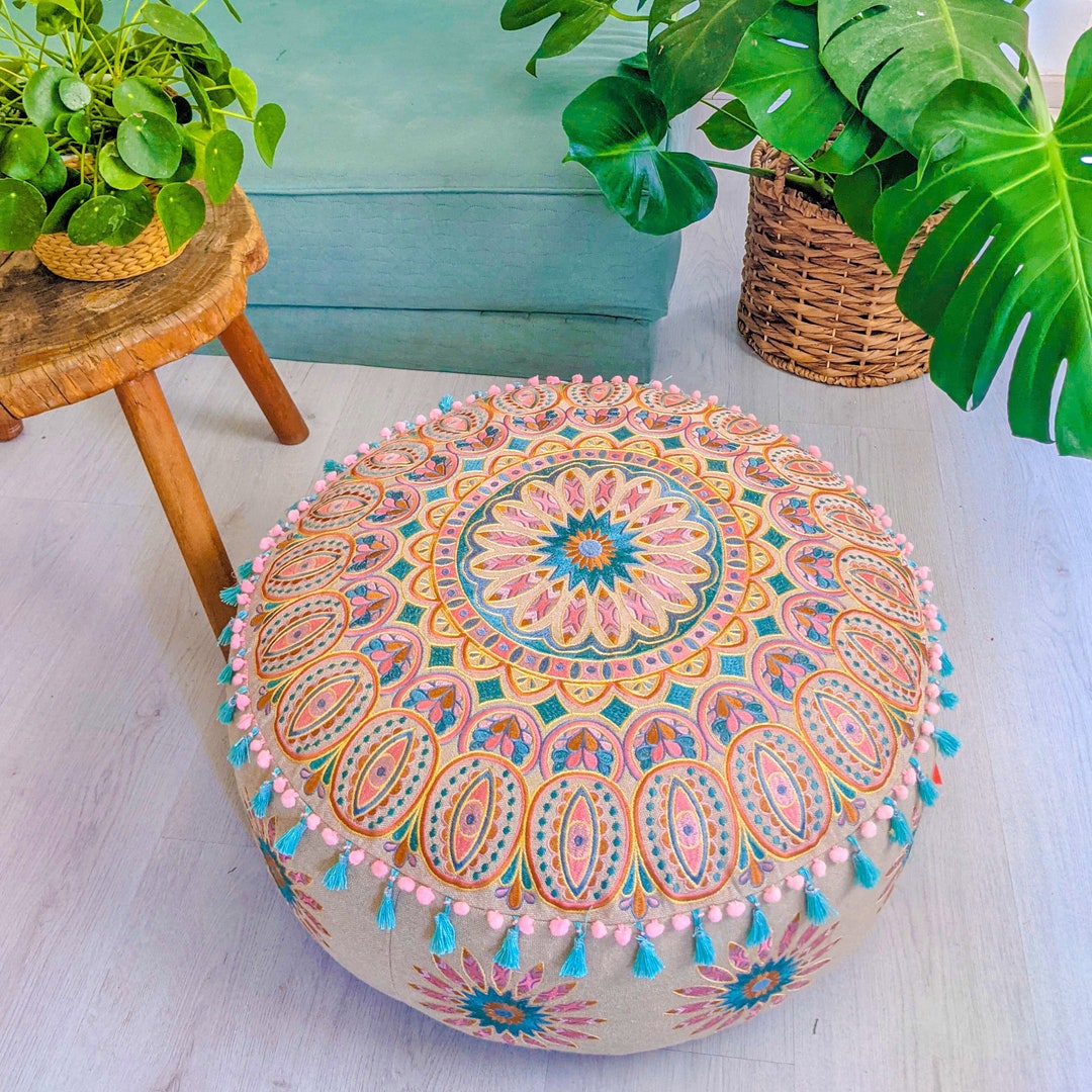 Bohemian Pouf Ottoman Cover Large Room Décor Pouffe for Meditation