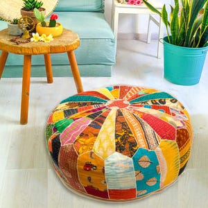 Boho Mandala Pouf Cover – Cotton Round Floor Pillow for Meditation & Room Decor Rengali