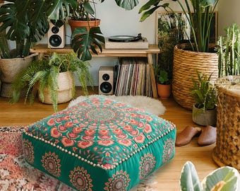 Velvet Meditation Cushion Cover – Boho Floor Pillow for Relaxing Spaces