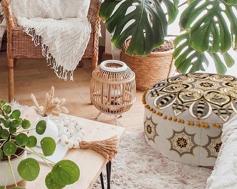 Boho Mandala Pouf Cover – Cotton Round Floor Pillow for Meditation & Room Decor 107