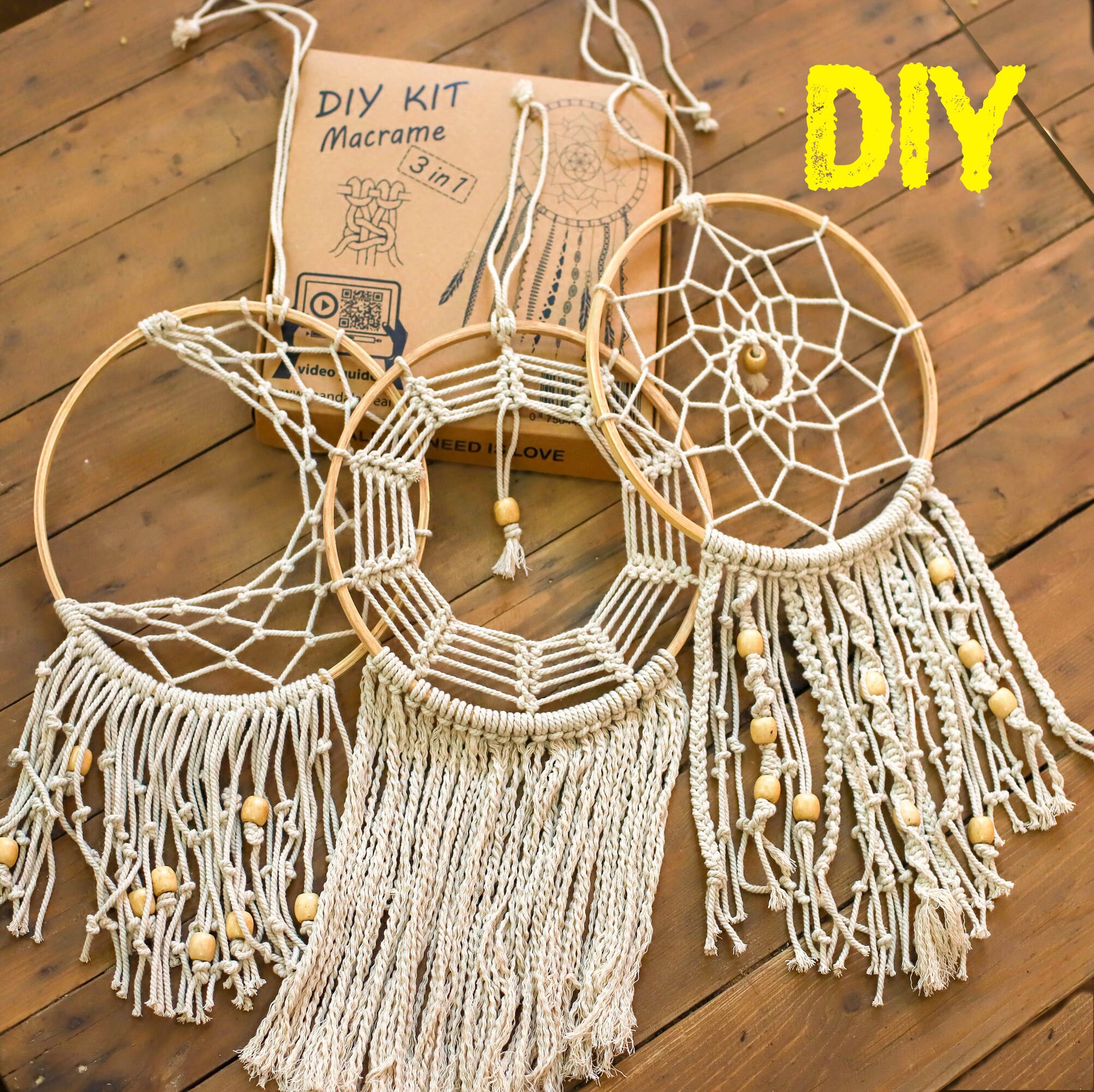  Moon+Star Macrame Kit, 2 in 1 Macrame Kits for Adults  Beginners, Includes Macrame Cord and Instruction with Video, Macrame Wall  Hanging Supplies, Craft Kits for Adults DIY Dream Catcher Kit 