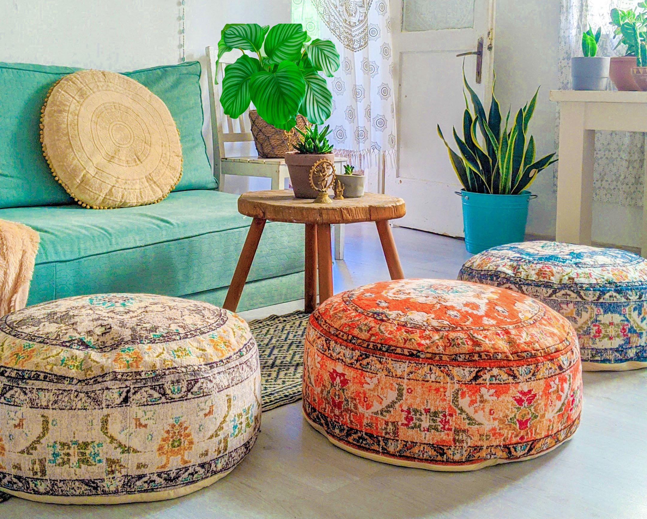 枕 Moroccan floor Pillow Cushion Moroccan Floor Cushion Cover: Round Cotton Foot Rest Pouf Ottoman