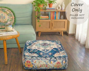 Bohemian Floor Cushion Cover: Printed Cotton Meditation Pillow Case