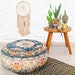 Bohemian Yoga Décor Pouf Ottoman Cover - Large Round Yoga Floor Pillow -  Decorative Vintage Accent Pouffe Cushion 