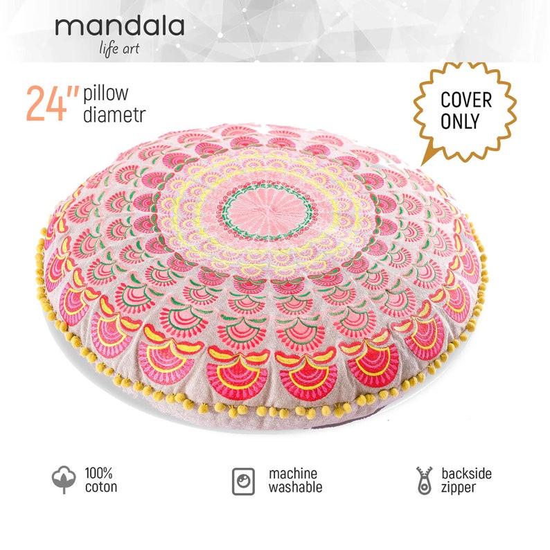 Large Pouf Ottoman COVER Round Floor Pillows for Kids Room Etsy