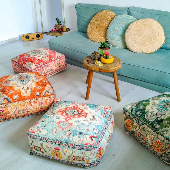 枕 Moroccan floor Pillow Cushion Stuffed Moroccan Floor Cushion - 60x60x20cm - Square Meditation