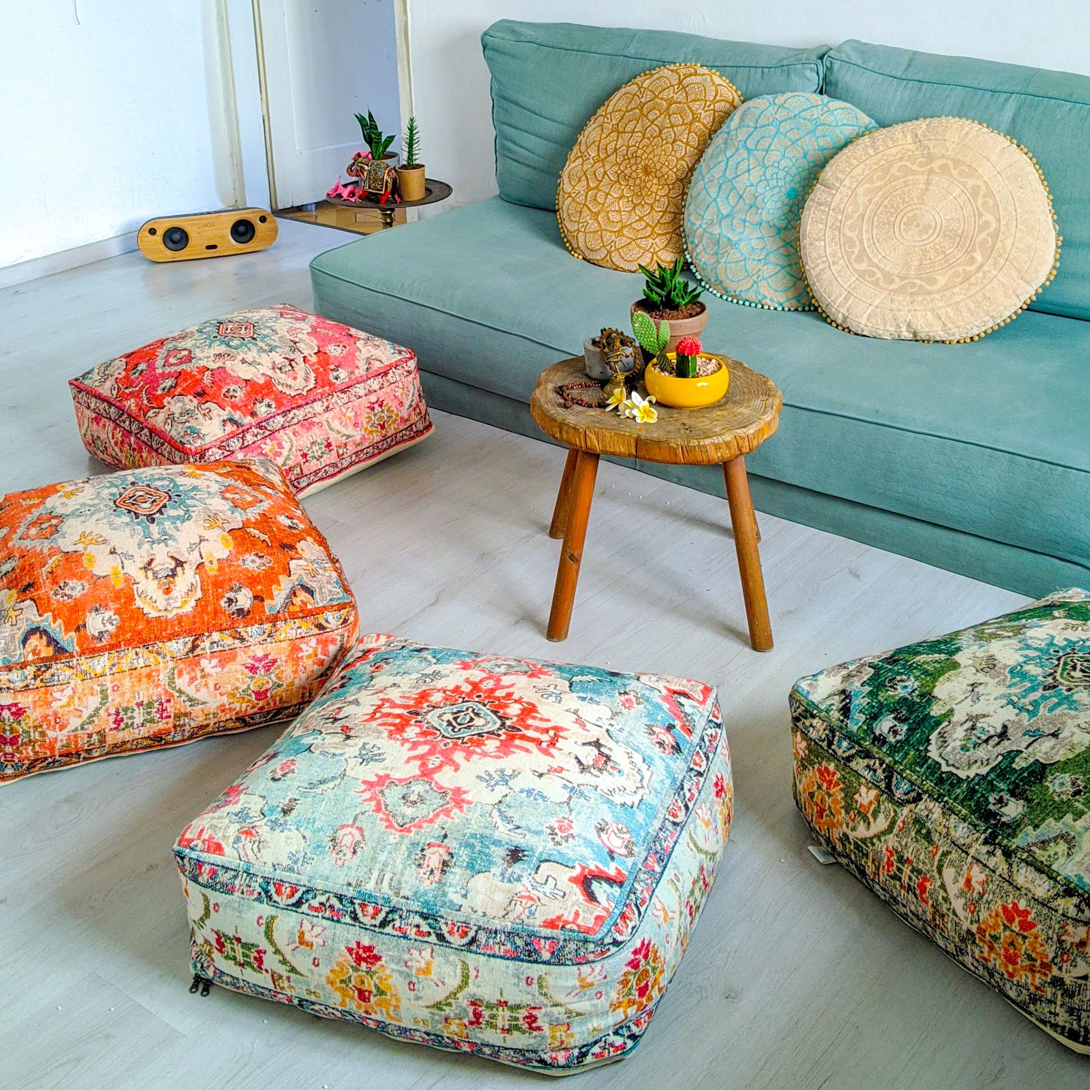 Stuffed Moroccan Floor Cushion - 60x60x20cm - Square