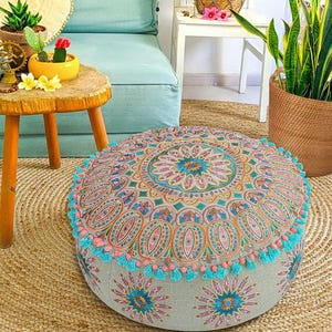 Boho Mandala Pouf Cover – Cotton Round Floor Pillow for Meditation & Room Decor image 5