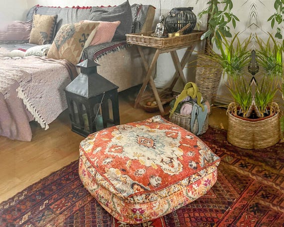 Bohemian Yoga Decor Pouf Ottoman Cover Large Round Yoga Floor Pillow Decorative Vintage Accent Pouffe Cushion Etsy Canada