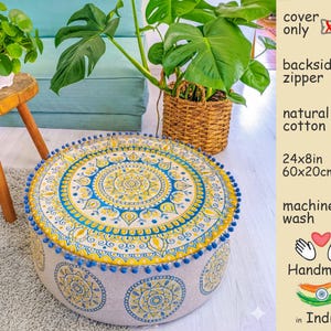Boho Mandala Pouf Cover – Cotton Round Floor Pillow for Meditation & Room Decor image 10
