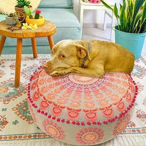 Boho Mandala Pouf Cover – Cotton Round Floor Pillow for Meditation & Room Decor 106