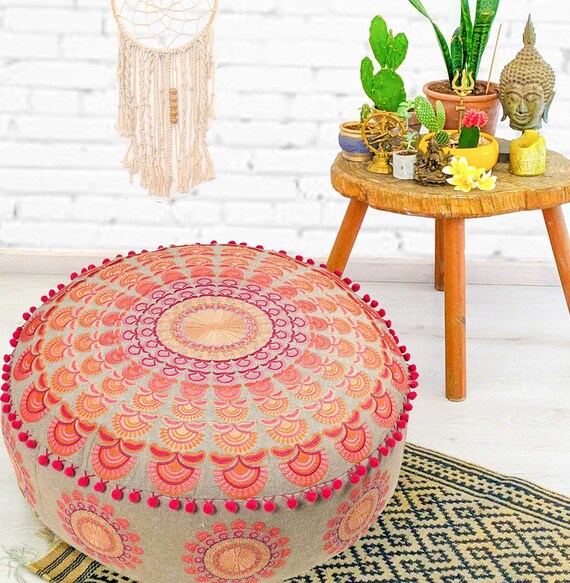 Bohemian Pouf Ottoman Cover 24x8 Inches Luxury Artisan Room Decor Pouffe for Meditation Yoga and Boho Chic Seating Area Pillow Case Etsy